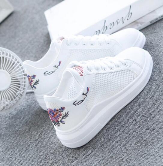 Women's Shoes - 2019 Embroidered Breathable Hollow Lace-Up Women's Sneakers