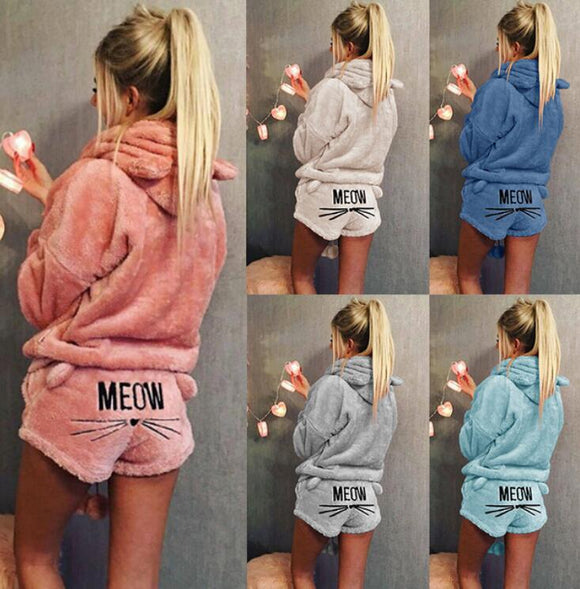 Women's Clothing - Cute Fluffy Long Sleeve Two Piece Hoodie Women's Sets（Buy 2 Got 5% off, 3 Got 10% off Now)