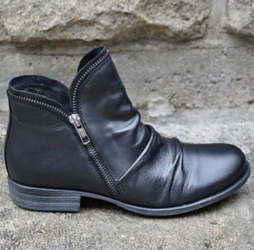 Kaaum Ladies Vintage Zipper Leather Ankle Boots