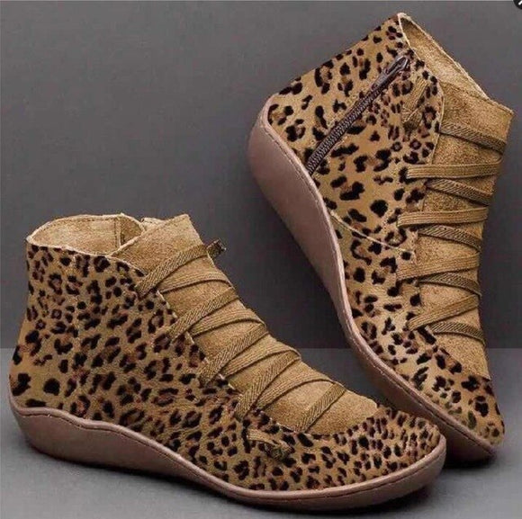 Shoes - Women's Retro Leopard Print Ankle Boots