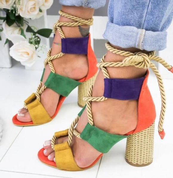 Women's Shoes - 2019 Lace Up Summer Pointed Fish Mouth High Heels Shoes