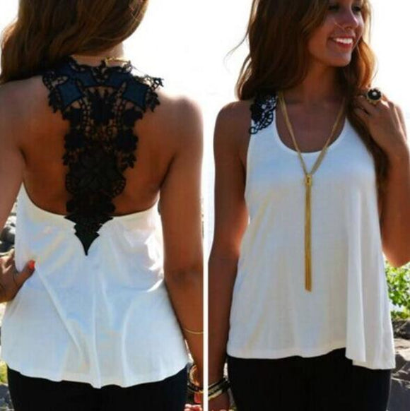 Clothing - 2019 Sexy Summer Plus Size Crochet Lace Back Tank Top