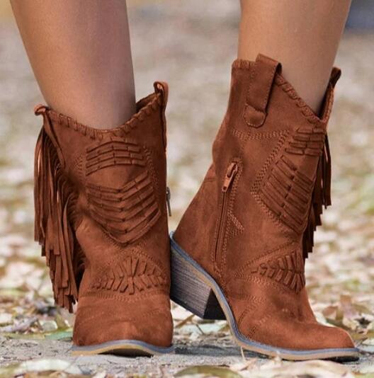 Kaaum Women's Tassel Zip Mid-calf Boots