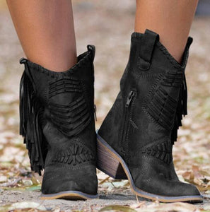 Kaaum Women's Tassel Zip Mid-calf Boots
