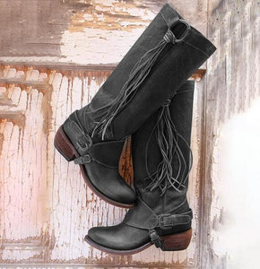 Kaaum Women's Vintage Tassel Knot Knee High Boots（Buy 2 Got 5% off, 3 Got 10% off Now)