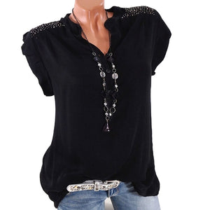 Plus Size Solid Sleeveless V Neck Loose Blouses Tee Tops