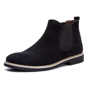 Round Split Leather Slip On Cow Suede Ankle Boots For Men