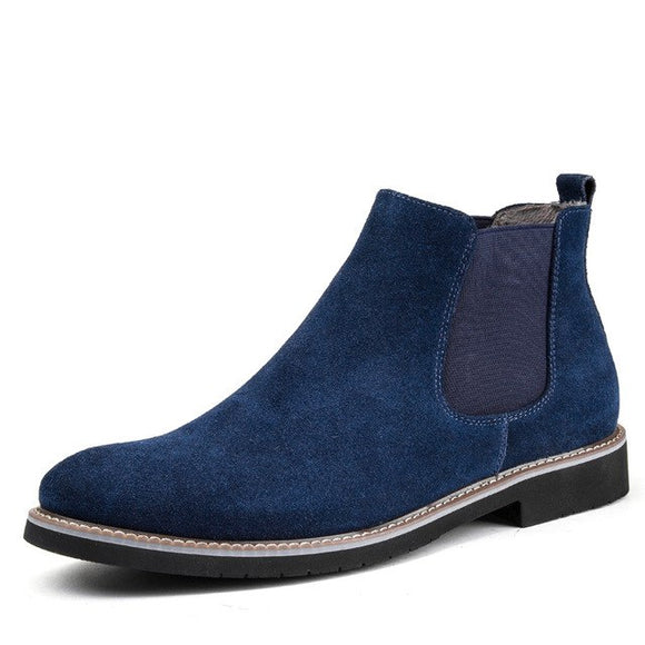 Round Split Leather Slip On Cow Suede Ankle Boots For Men