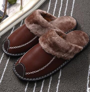 Kaaum 2020 Winter Couple Super Comfy Leather Waterproof Warm Slippers ( Buy More Got Extra Discount）