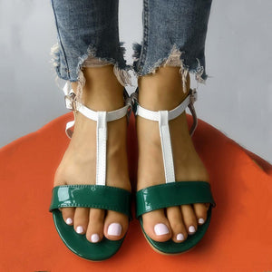 Shoes - New Contrast Color Splicing Buckled Flat Sandals