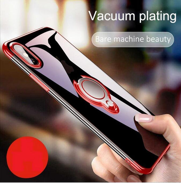 Phone Case - Luxury Plating Clear Transparent Soft TPU Protective Phone Case With Ring Holder For iPhone X/Xr/XS/XS Max
