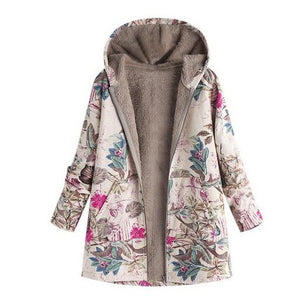 Women's Clothing - Vintage Leaves Floral Print Hooded Long Sleeve Coats(Buy 2 Got 10% off, 3 Got 20% off Now)