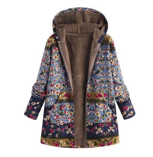 Women's Clothing - Ethnic Printed Faux Fur Hooded Fleece Autumn Winter Coat(Buy 2 Got 10% off, 3 Got 20% off Now)