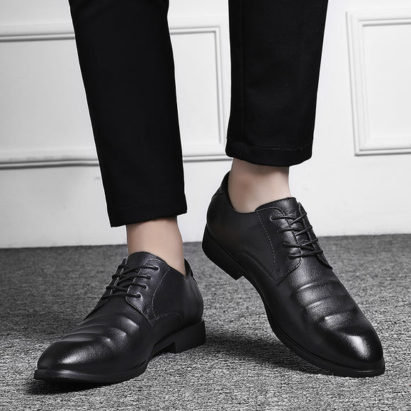 Kaaum-Genuine Leather Dress Men Shoes Fashion Men Flats Point Toe Comfortable
