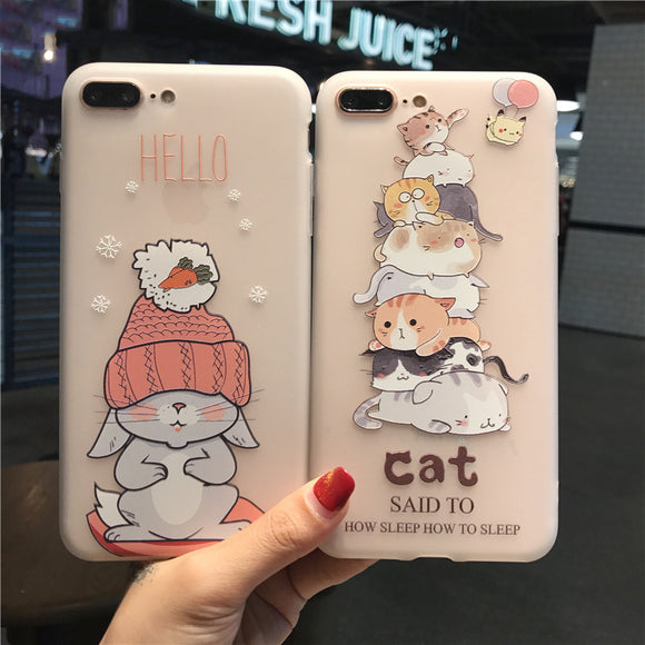 Phone Case - Luxury Cute Cartoon Matte Soft Silicone Protective Phone Case For iPhone XS/XR/XS Max 8/7 Plus