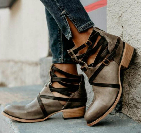 2018 Women Fashion Vintage Leather Ankle Casual Boots