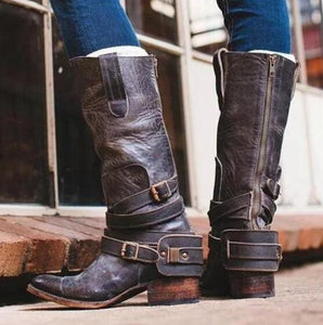 Women's Shoes - Women's Fashion Vintage Low Heels Zipper Boots
