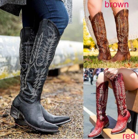 Shoes - Women's Vintage Leather Knee High Boots