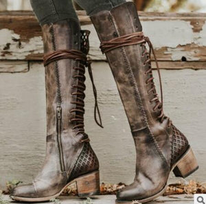 Women's Shoes - 2019 Vintage Knee High Lace Up Boots
