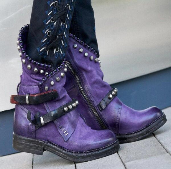 Kaaum Women's Mid-calf Leather Matin Boots